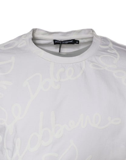 Dolce &amp;amp; Gabbana Vit Logotyptryckt Bomulls-T-shirt med Rund Hals