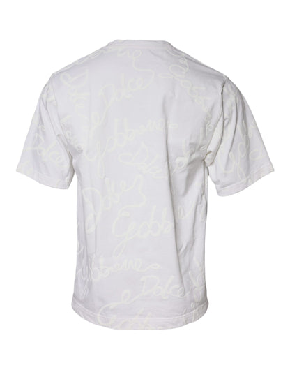 Dolce &amp;amp; Gabbana Vit Logotyptryckt Bomulls-T-shirt med Rund Hals