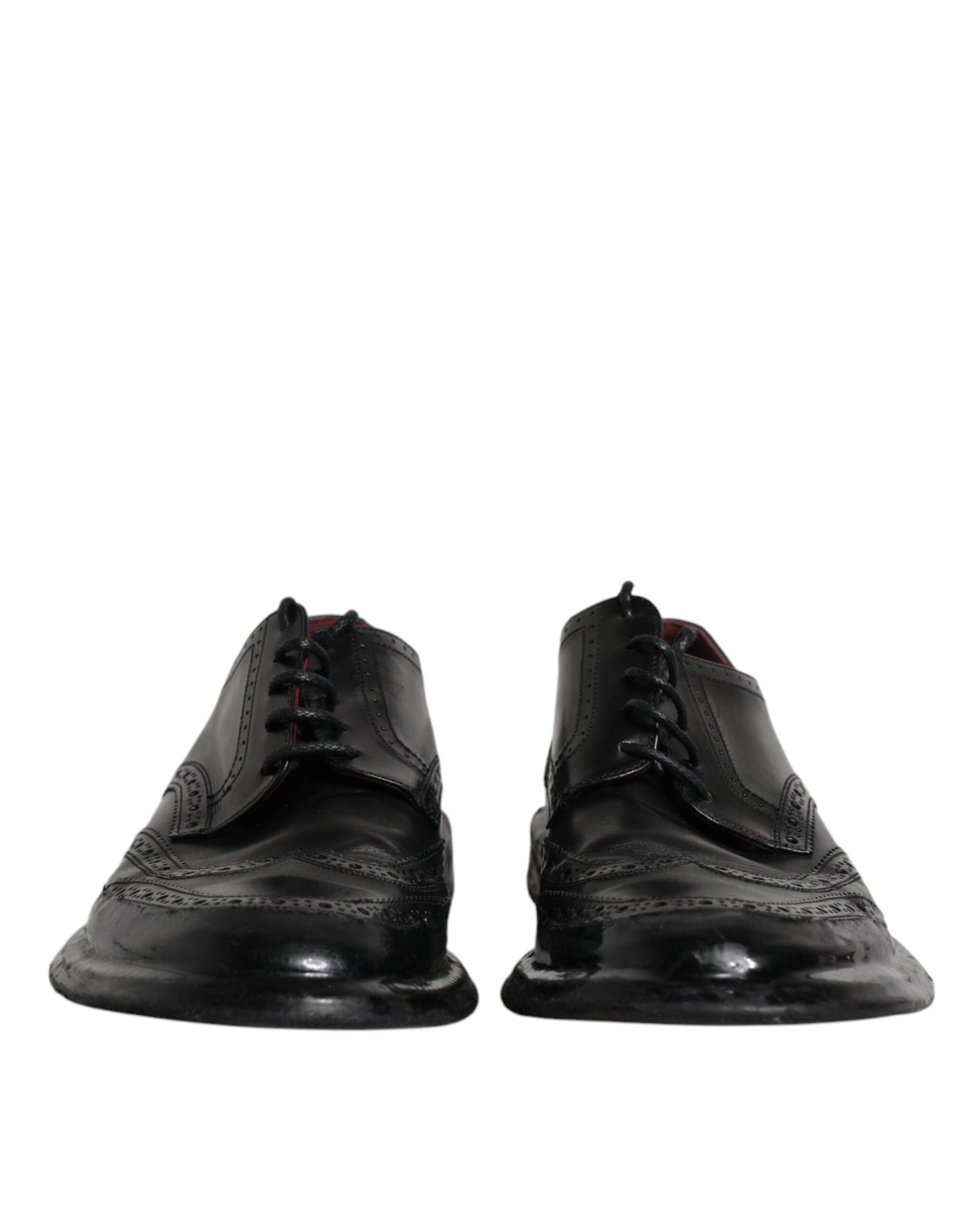 Dolce &amp; Gabbana Black Leather Derby Wingtip Formal Shoes