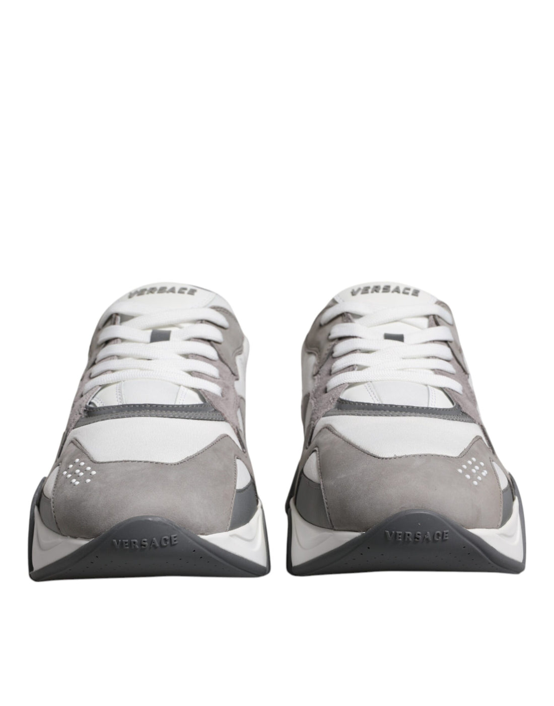 Versace Grå Läder Neopren Chunky Låga Squalo Sneakers Skor