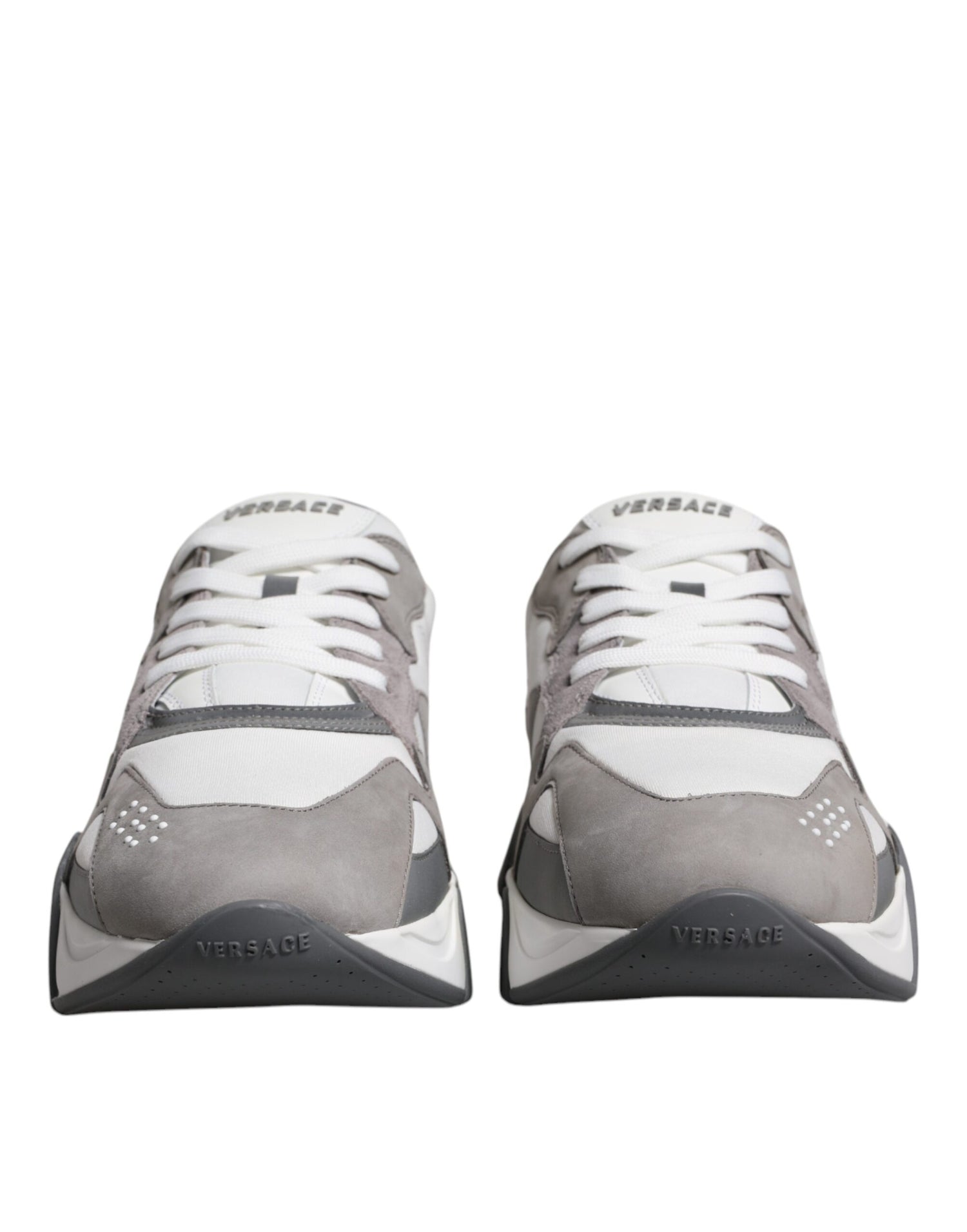 Versace Grå Läder Neopren Chunky Låga Squalo Sneakers Skor