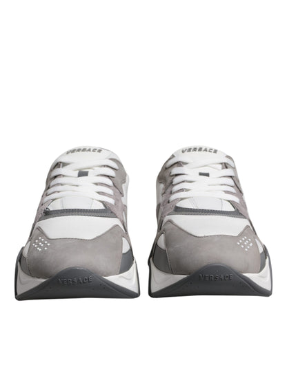 Versace Grå Läder Neopren Chunky Låga Squalo Sneakers Skor