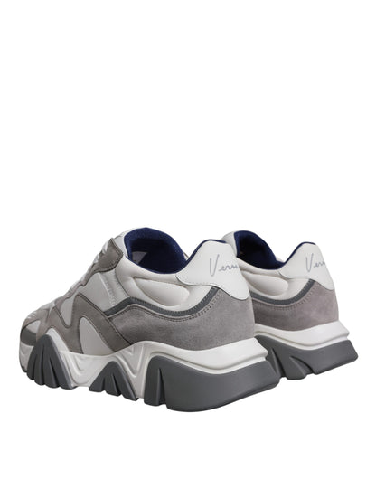 Versace Grå Läder Neopren Chunky Låga Squalo Sneakers Skor