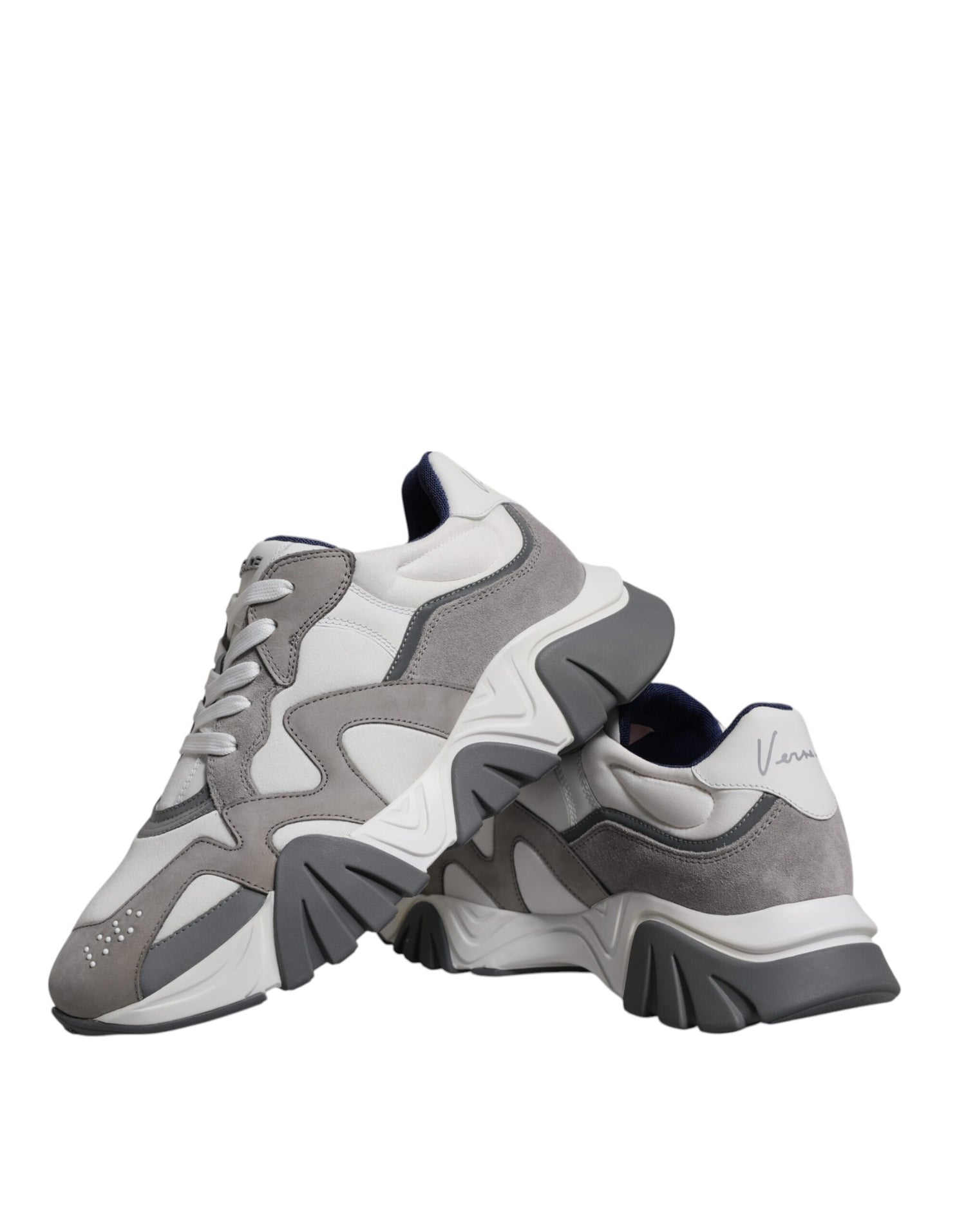 Versace Grå Läder Neopren Chunky Låga Squalo Sneakers Skor
