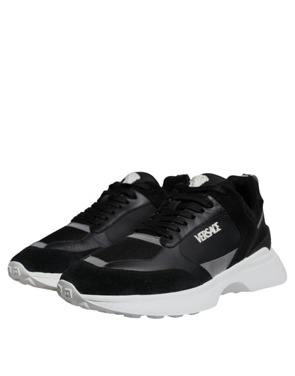 Versace Svarta Canvas Quad Fabric Medusa Låga Sneakers