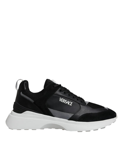 Versace Svarta Canvas Quad Fabric Medusa Låga Sneakers