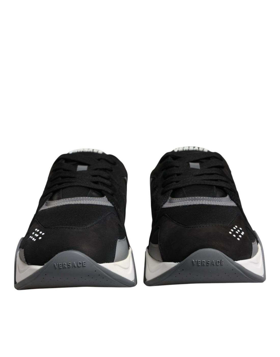Versace svarta läder neopren chunky låga sneakers Squalo skor
