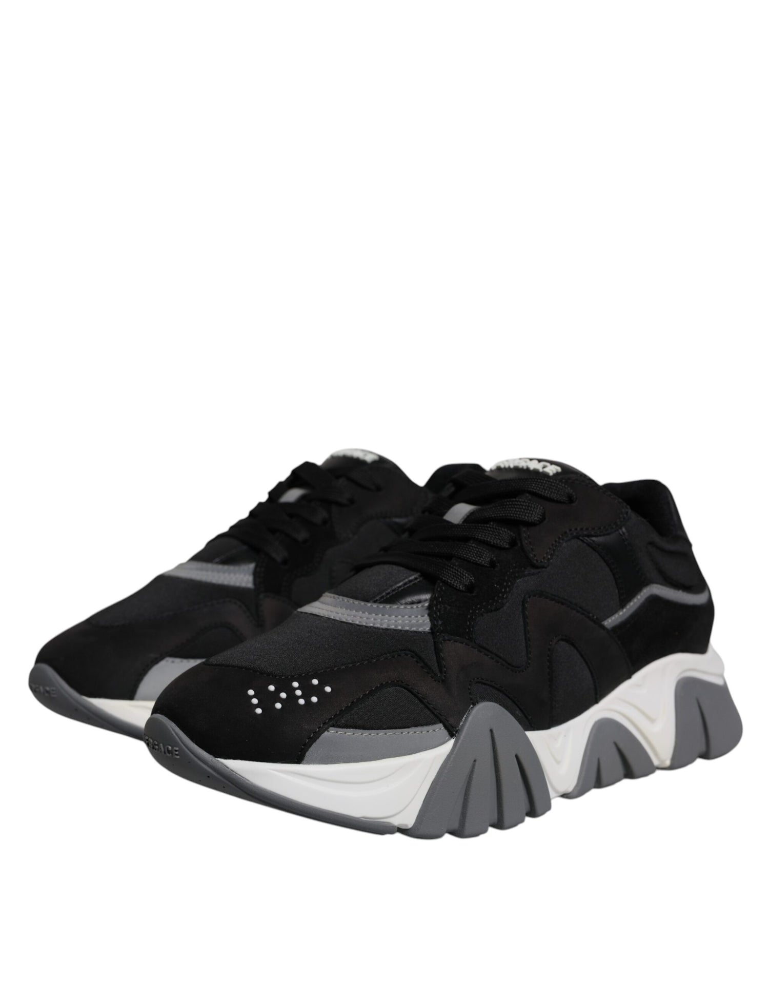 Versace svarta läder neopren chunky låga sneakers Squalo skor