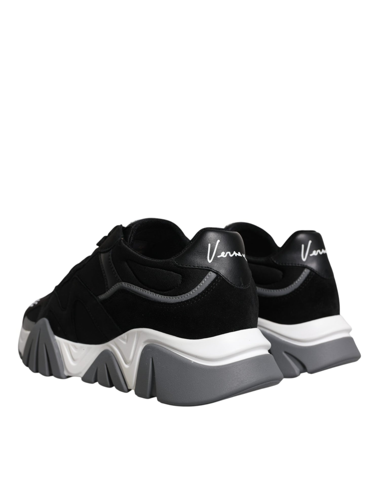 Versace svarta läder neopren chunky låga sneakers Squalo skor