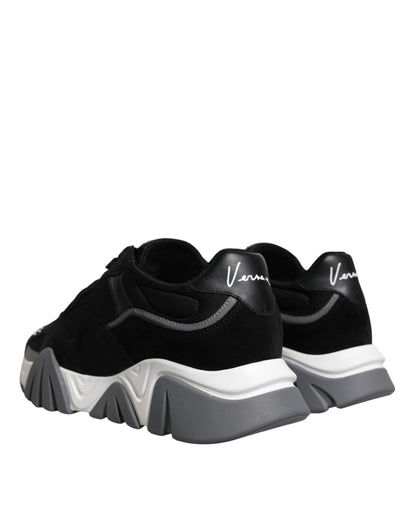 Versace svarta läder neopren chunky låga sneakers Squalo skor