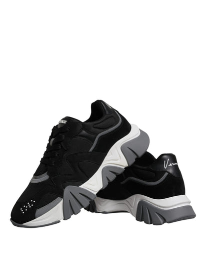 Versace svarta läder neopren chunky låga sneakers Squalo skor