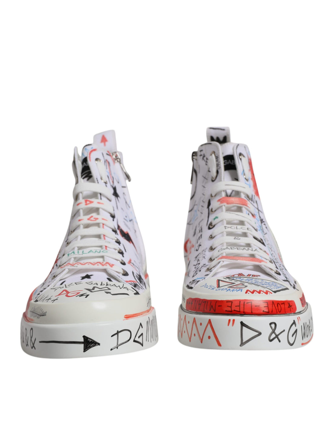 Dolce &amp;amp; Gabbana Vita Bomullsgraffiti Höga Sneakers