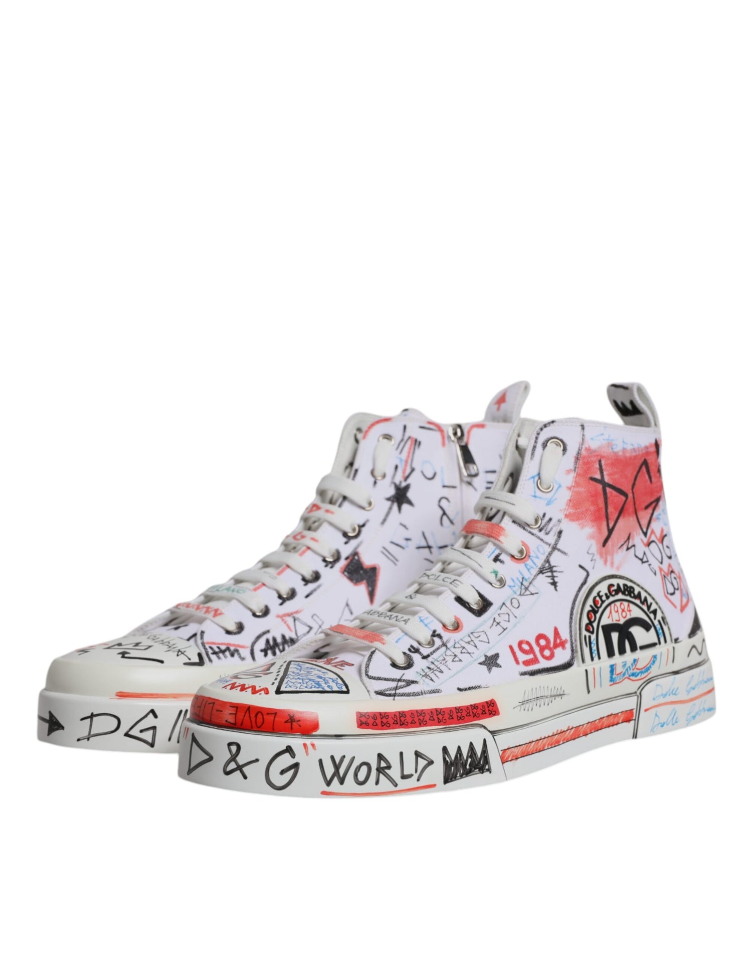 Dolce &amp;amp; Gabbana Vita Bomullsgraffiti Höga Sneakers