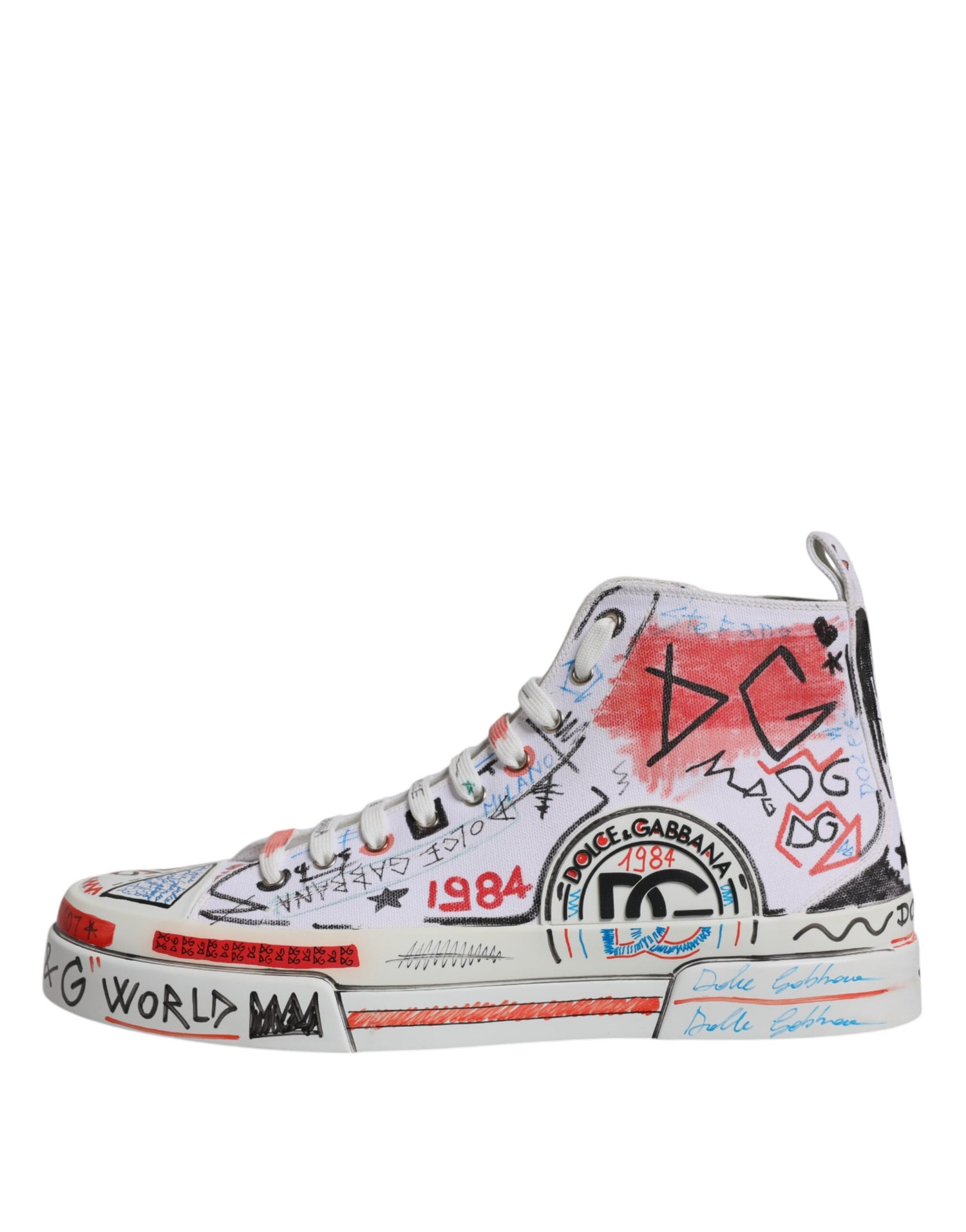 Dolce &amp;amp; Gabbana Vita Bomullsgraffiti Höga Sneakers