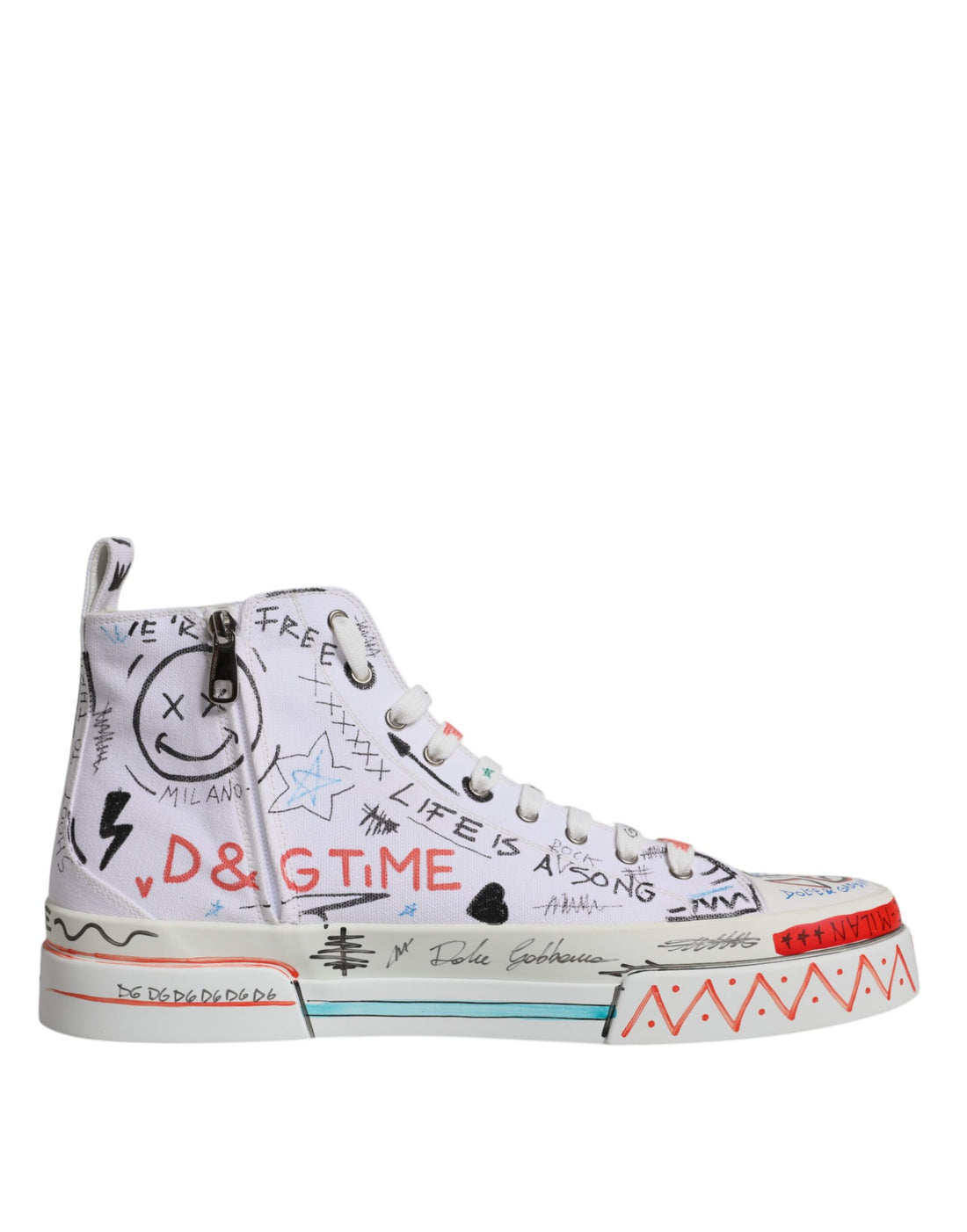 Dolce &amp;amp; Gabbana Vita Bomullsgraffiti Höga Sneakers