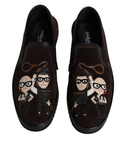 Dolce &amp;amp; Gabbana Bruna Mocka DG Family Slip On Flats Skor