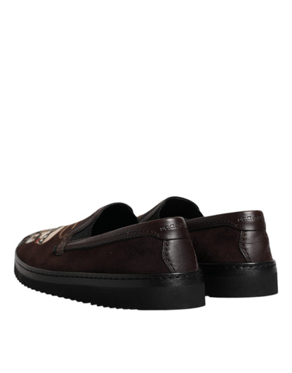 Dolce &amp;amp; Gabbana Bruna Mocka DG Family Slip On Flats Skor