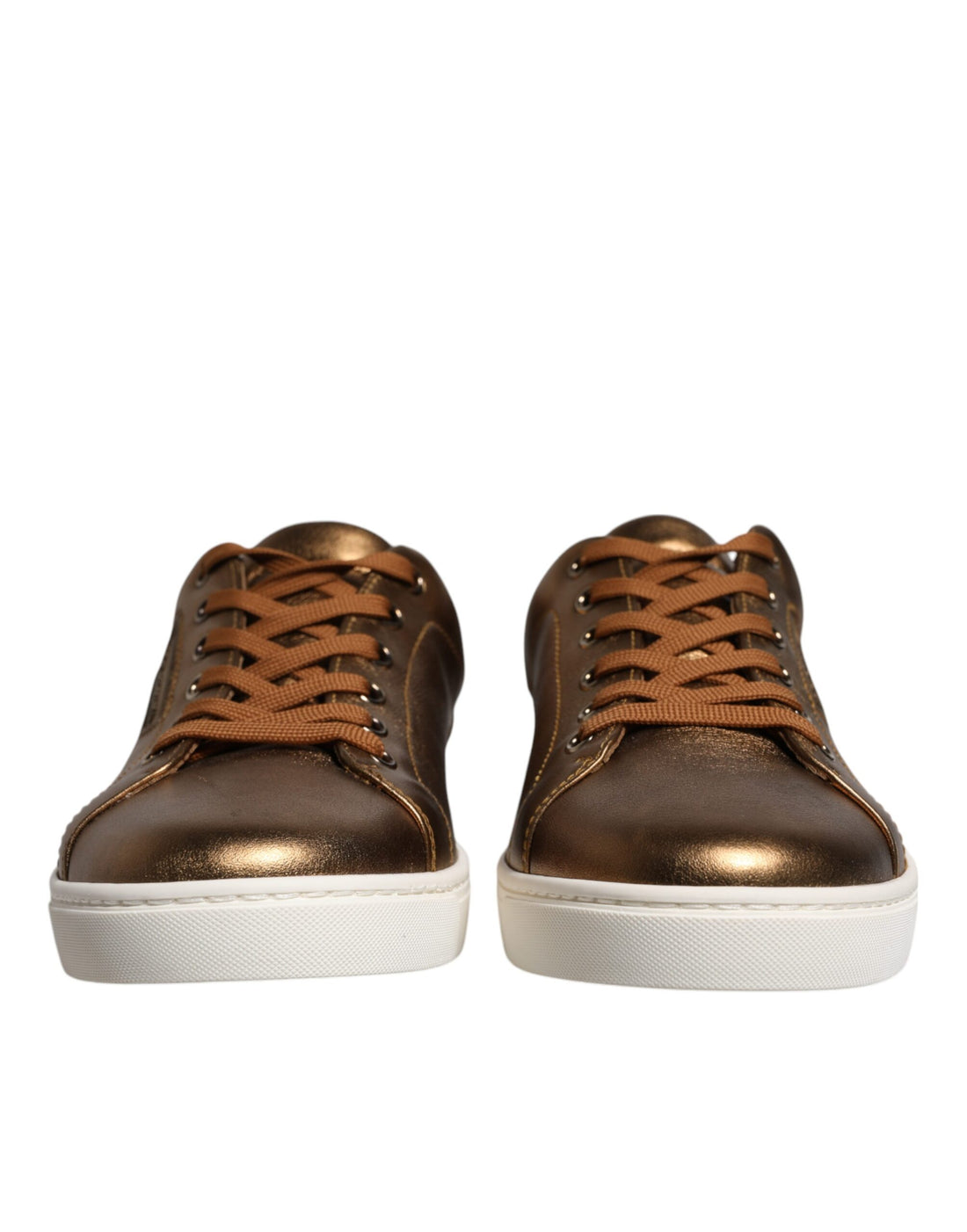 Dolce &amp;amp; Gabbana Guldfärgade Läderlogotyp London Herr Sneakers Skor