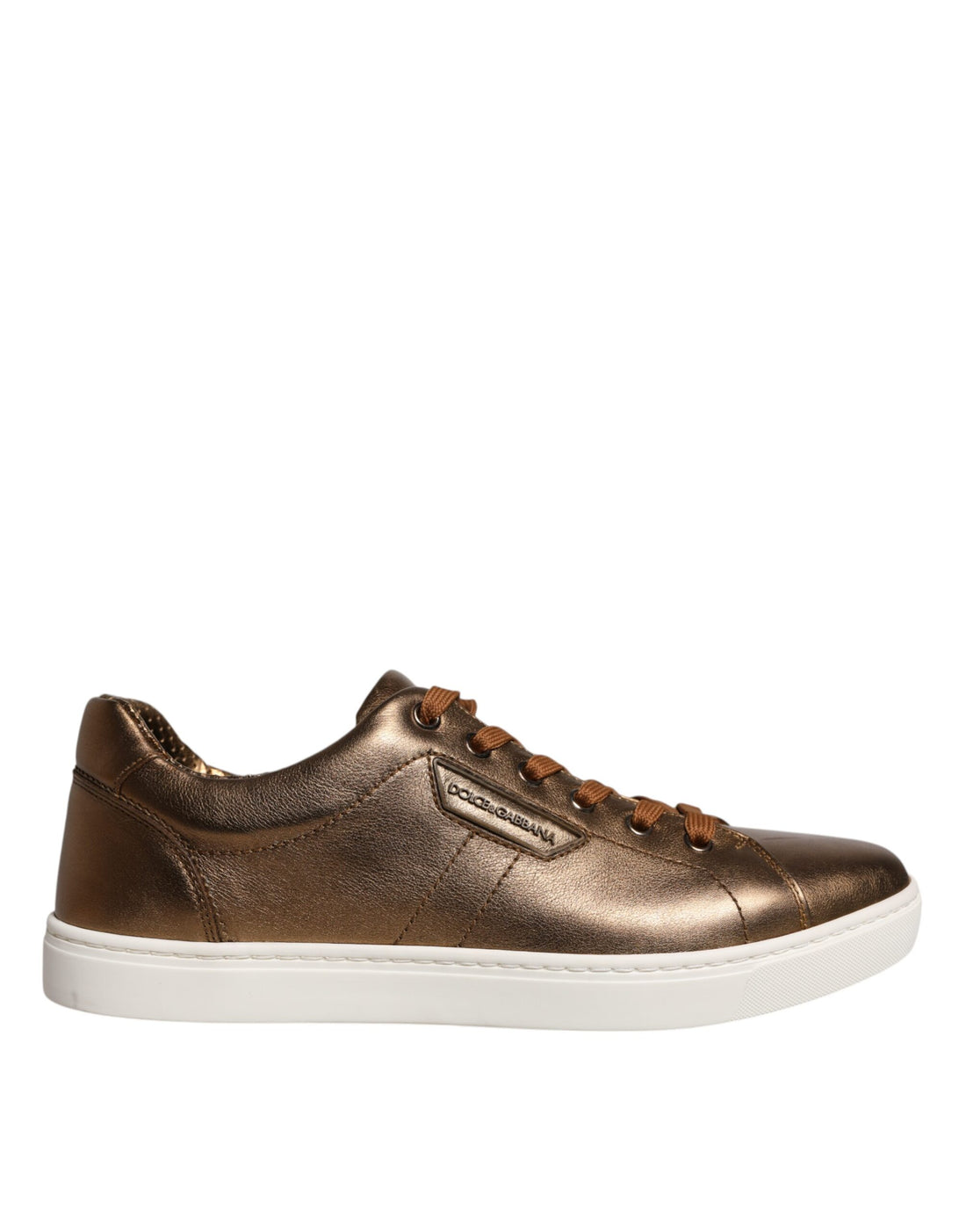 Dolce &amp;amp; Gabbana Guldfärgade Läderlogotyp London Herr Sneakers Skor