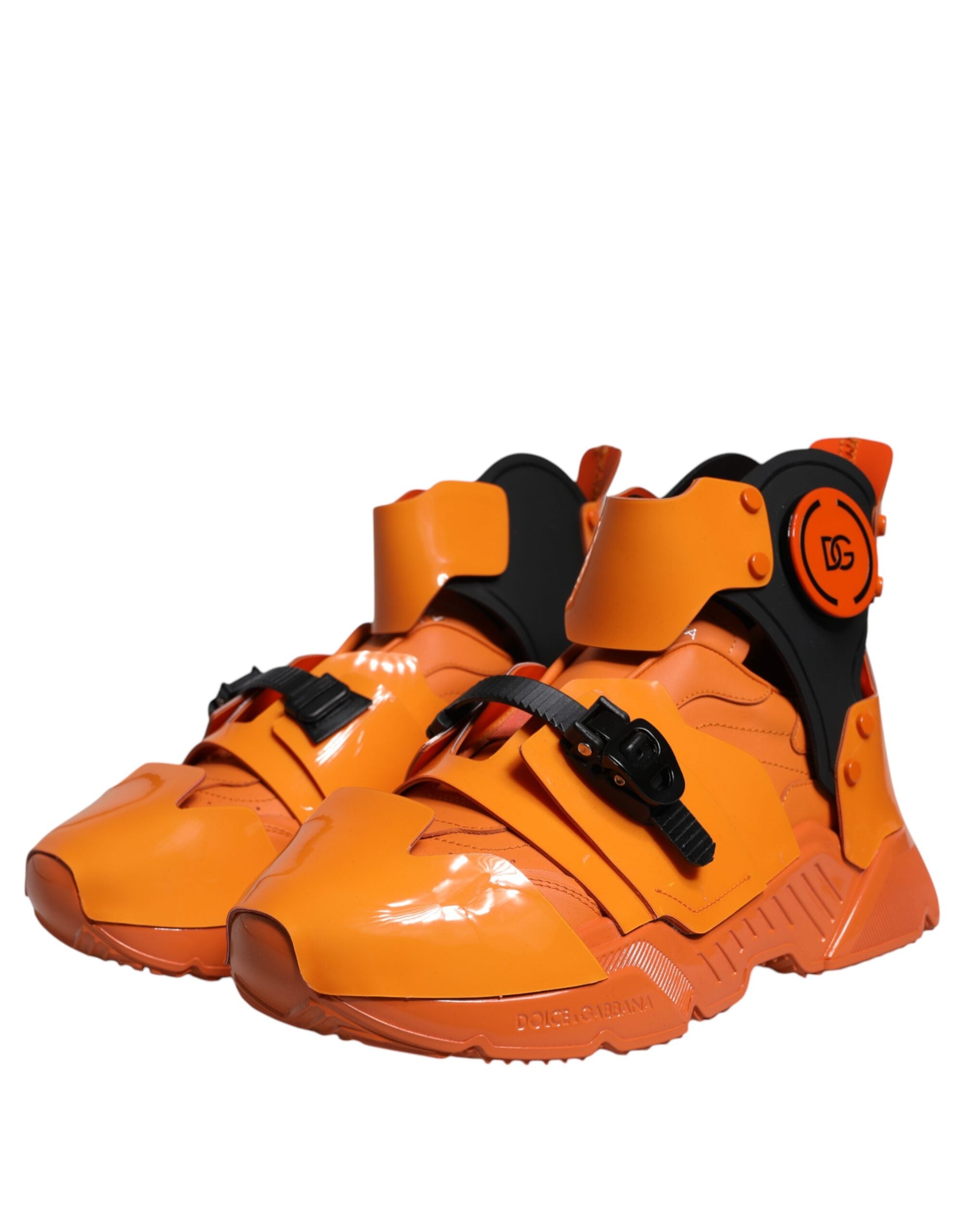 Dolce &amp;amp; Gabbana Orange Multi Panel Chunky High Top Sneakers Skor