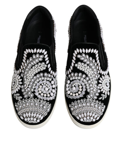 Dolce &amp;amp; Gabbana Svarta Utsmyckade London Herr Slip-On Skor