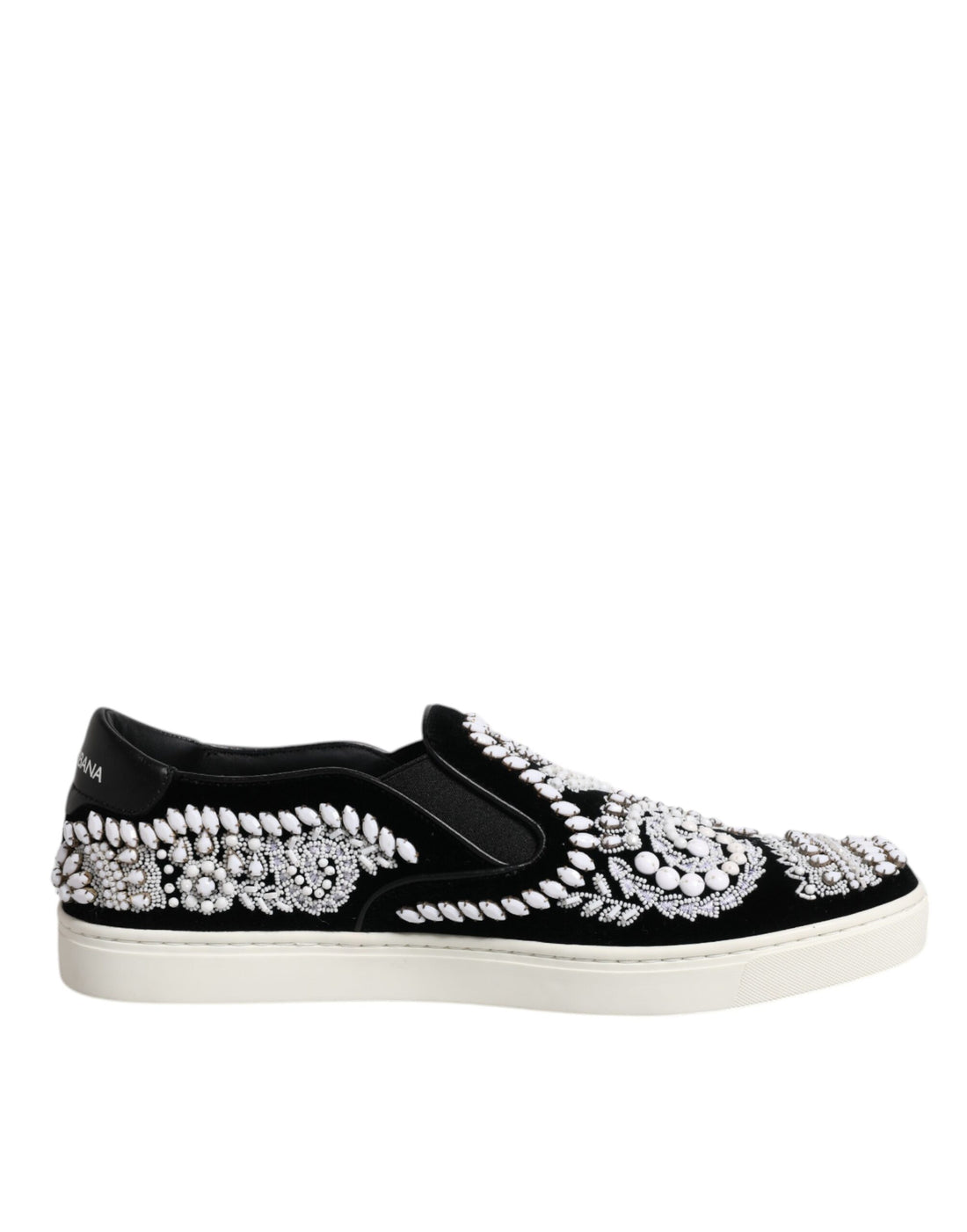 Dolce &amp; Gabbana Black Embellished London Men Slip On Shoes