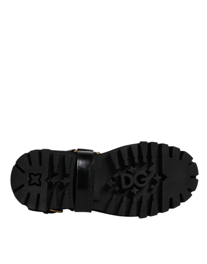 Dolce &amp; Gabbana Black Leather Slip On Stretch Trekking Boots Shoes
