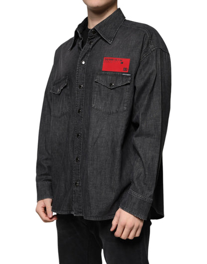 Dolce &amp;amp; Gabbana svart denimskjorta med logotyp och knappar i bomull