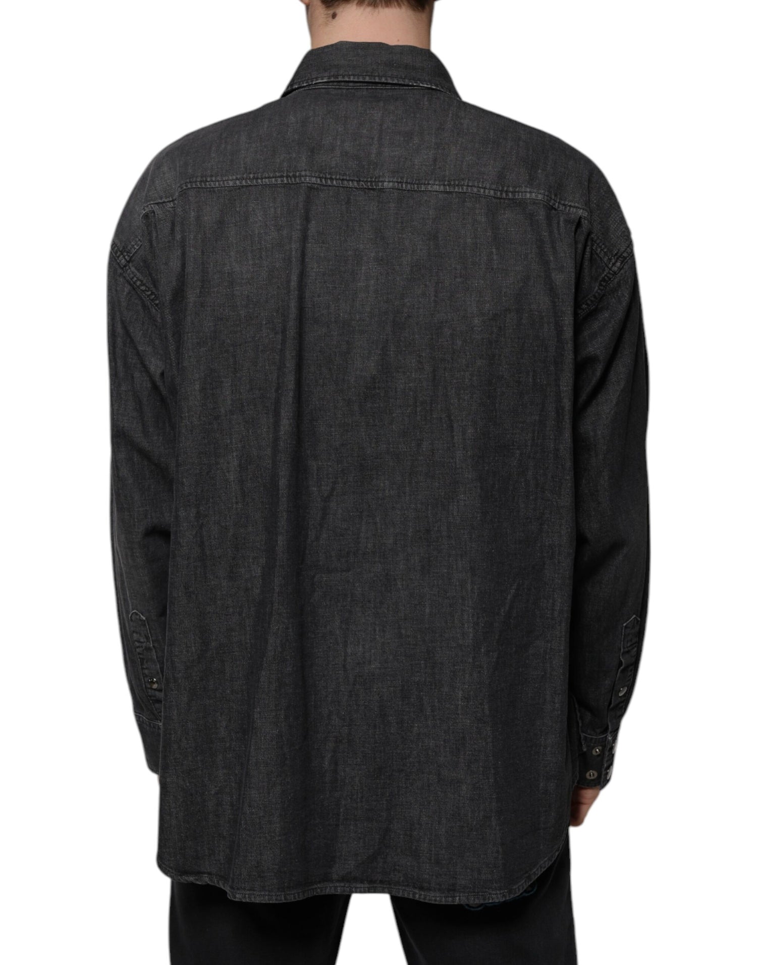 Dolce &amp;amp; Gabbana svart denimskjorta med logotyp och knappar i bomull