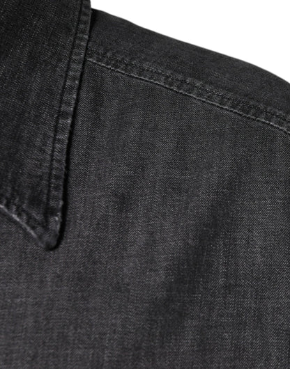 Dolce &amp;amp; Gabbana svart denimskjorta med logotyp och knappar i bomull