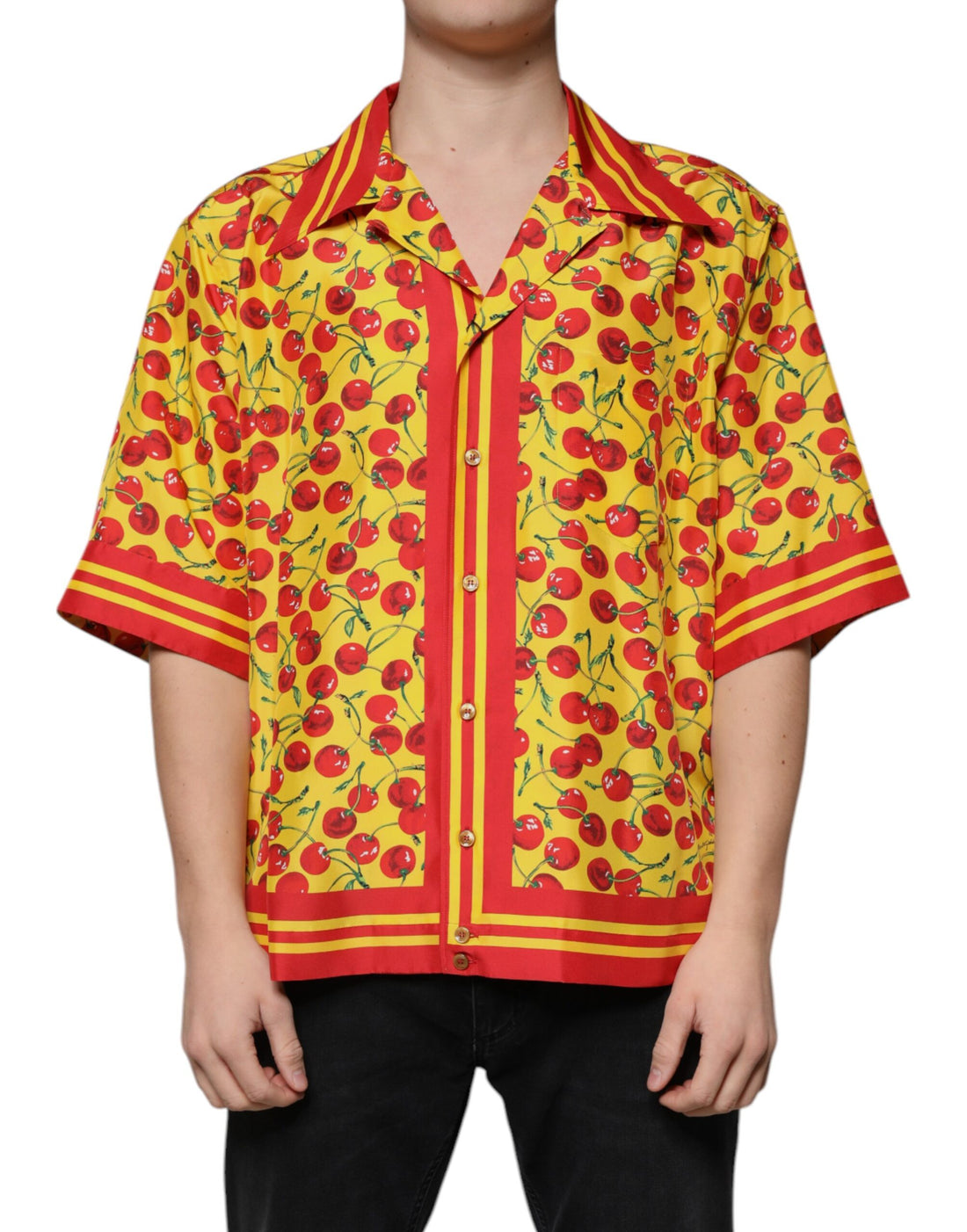 Dolce &amp;amp; Gabbana Gul Körsbärsfärgad Sidenskjorta med Knappar
