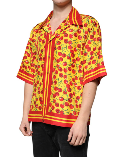Dolce &amp;amp; Gabbana Gul Körsbärsfärgad Sidenskjorta med Knappar