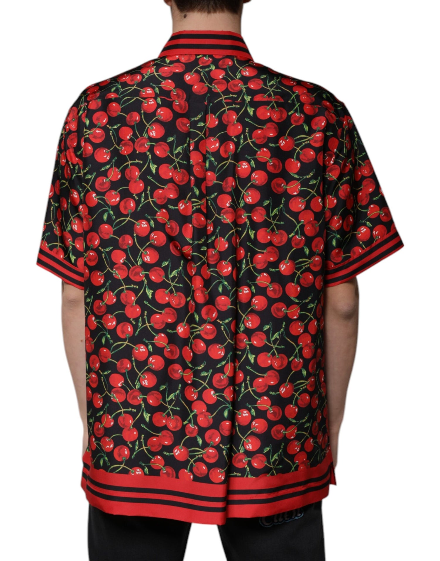 Dolce &amp;amp; Gabbana Svart Körsbärssidenskjorta med Knappar