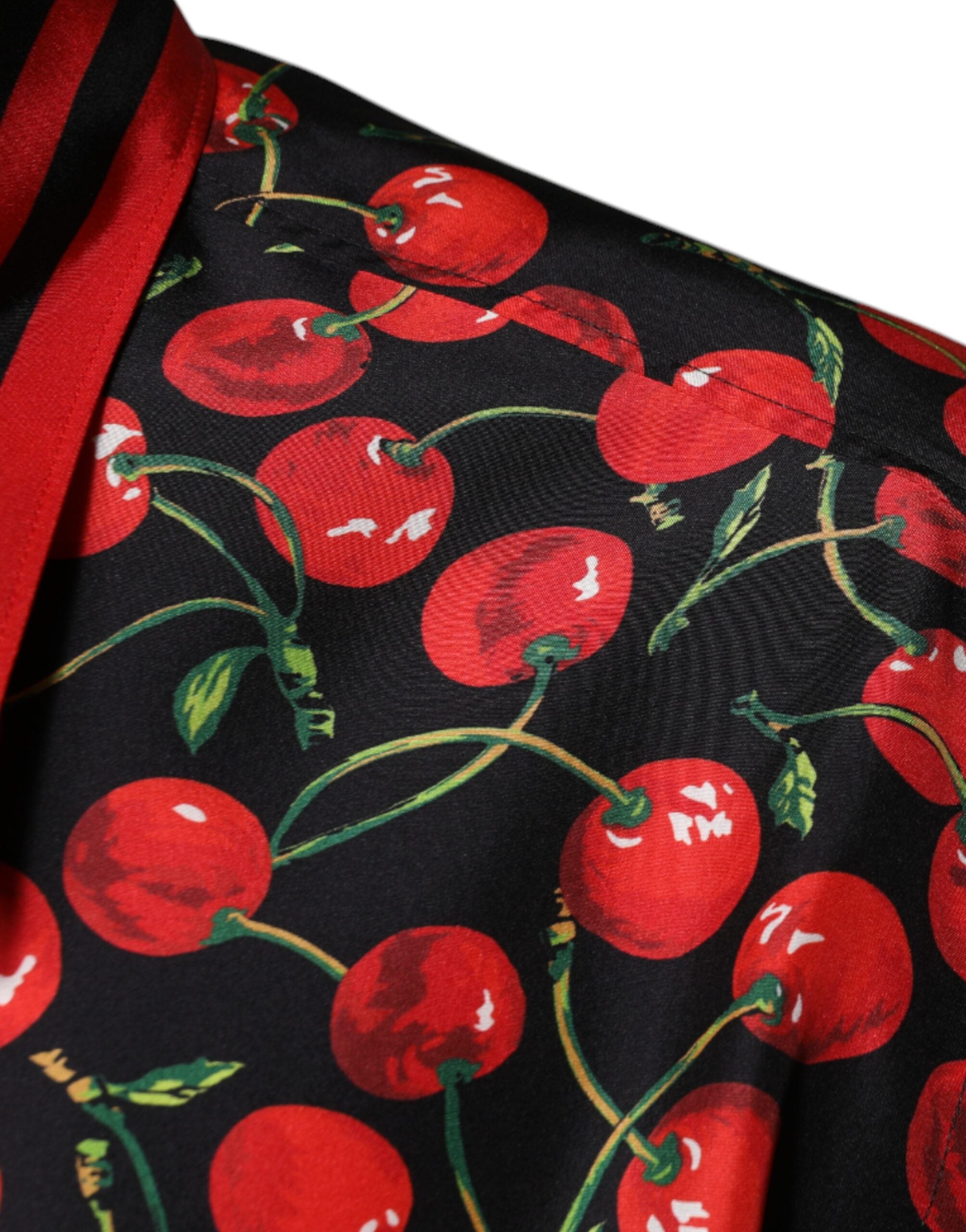 Dolce &amp;amp; Gabbana Svart Körsbärssidenskjorta med Knappar