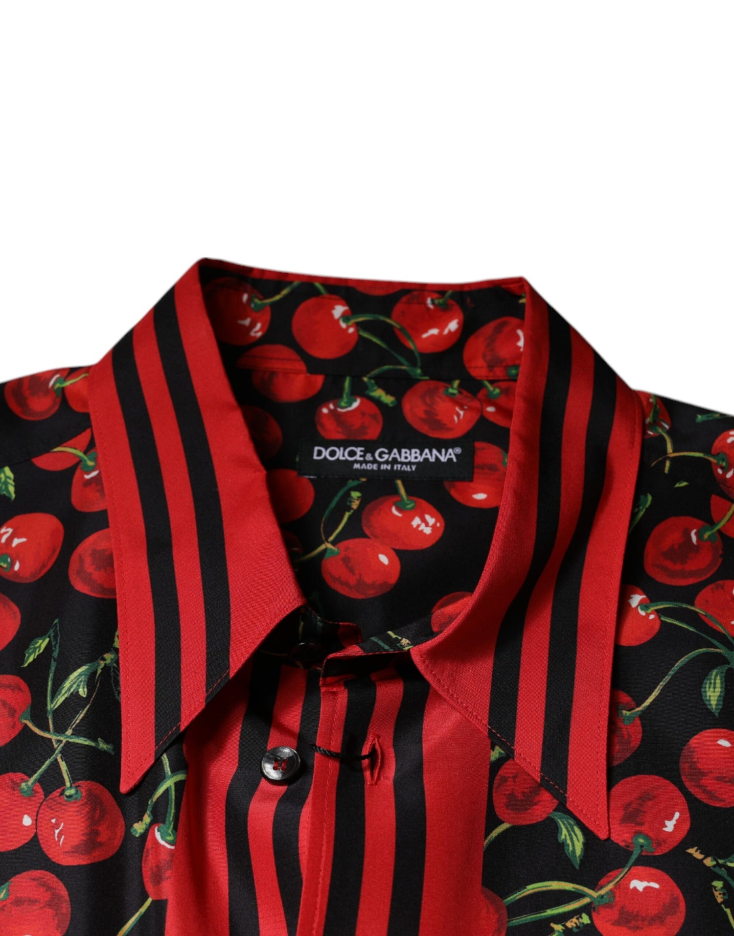 Dolce &amp;amp; Gabbana Svart Körsbärssidenskjorta med Knappar