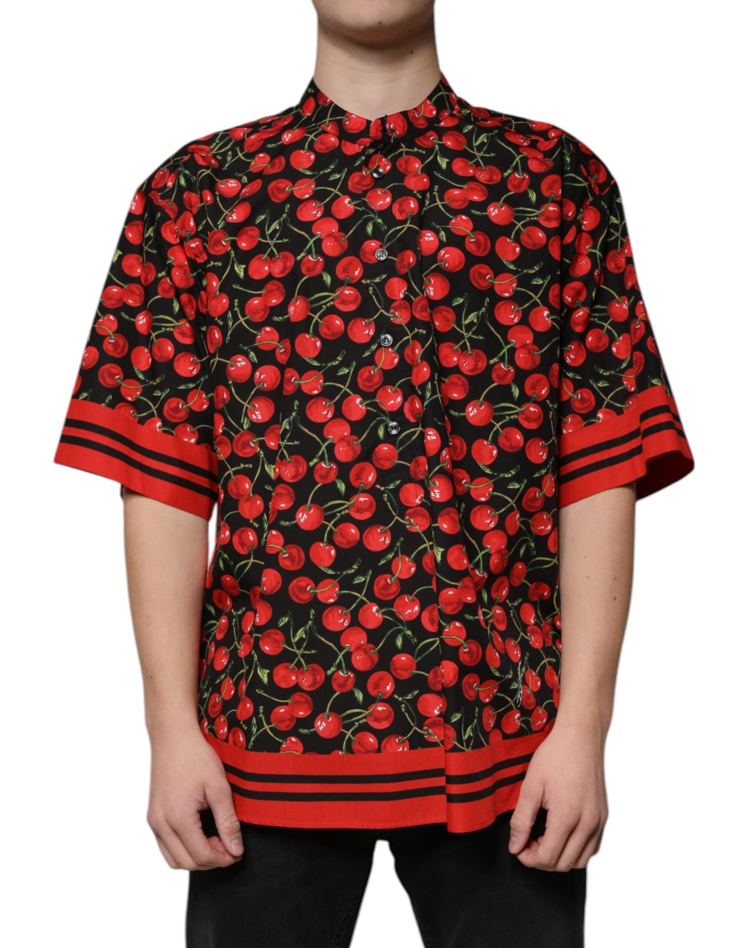Dolce &amp;amp; Gabbana svart körsbärsbomullsskjorta med knappar