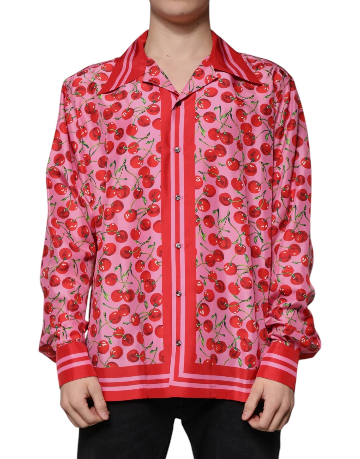 Dolce &amp;amp; Gabbana Rosa Körsbärssidenskjorta med Knappar och Avslappnad Tryck
