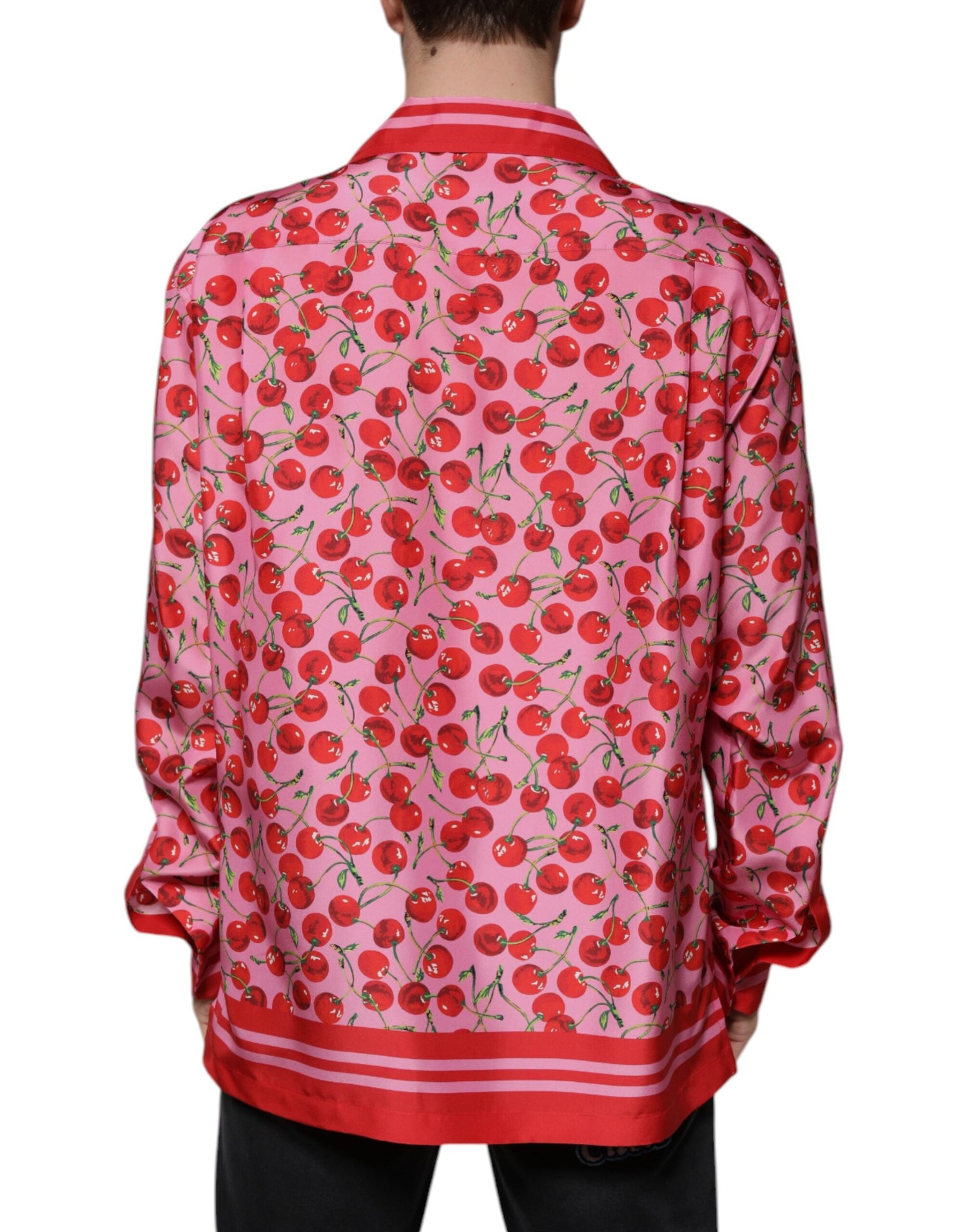 Dolce &amp;amp; Gabbana Rosa Körsbärssidenskjorta med Knappar och Avslappnad Tryck