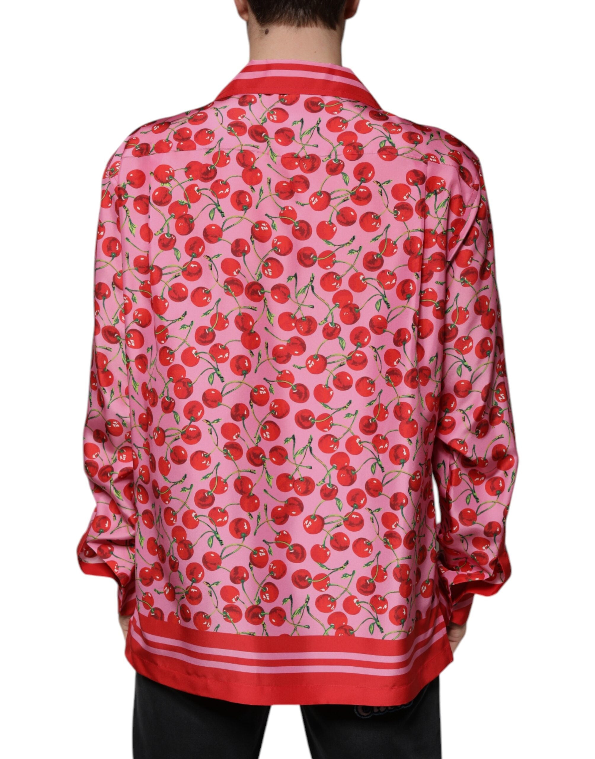 Dolce &amp;amp; Gabbana Rosa Körsbärssidenskjorta med Knappar och Avslappnad Tryck
