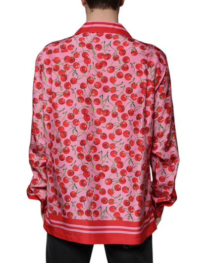 Dolce &amp;amp; Gabbana Rosa Körsbärssidenskjorta med Knappar och Avslappnad Tryck
