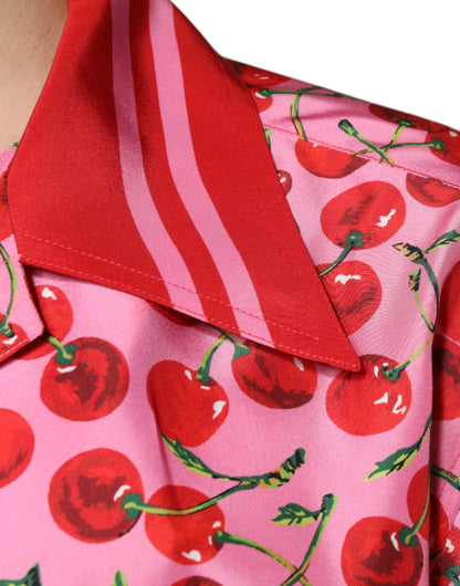 Dolce &amp;amp; Gabbana Rosa Körsbärssidenskjorta med Knappar och Avslappnad Tryck