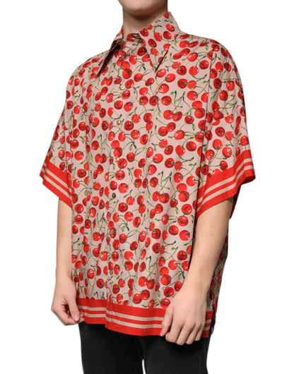 Dolce &amp;amp; Gabbana Beige Körsbärsskjorta med knappar för män