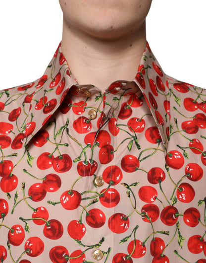 Dolce &amp;amp; Gabbana Beige Körsbärsskjorta med knappar för män