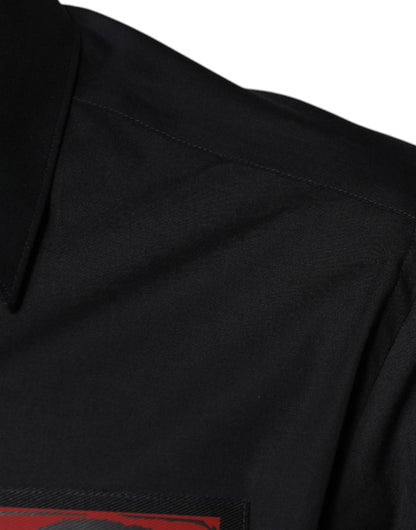 Dolce &amp;amp; Gabbana Svart Ögonlapp Långärmad GULDIG Klänningskjorta
