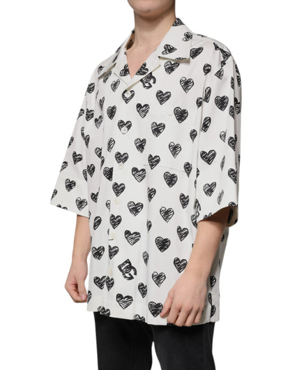 Dolce &amp; Gabbana White Heart Print Short Sleeve Casual Shirt