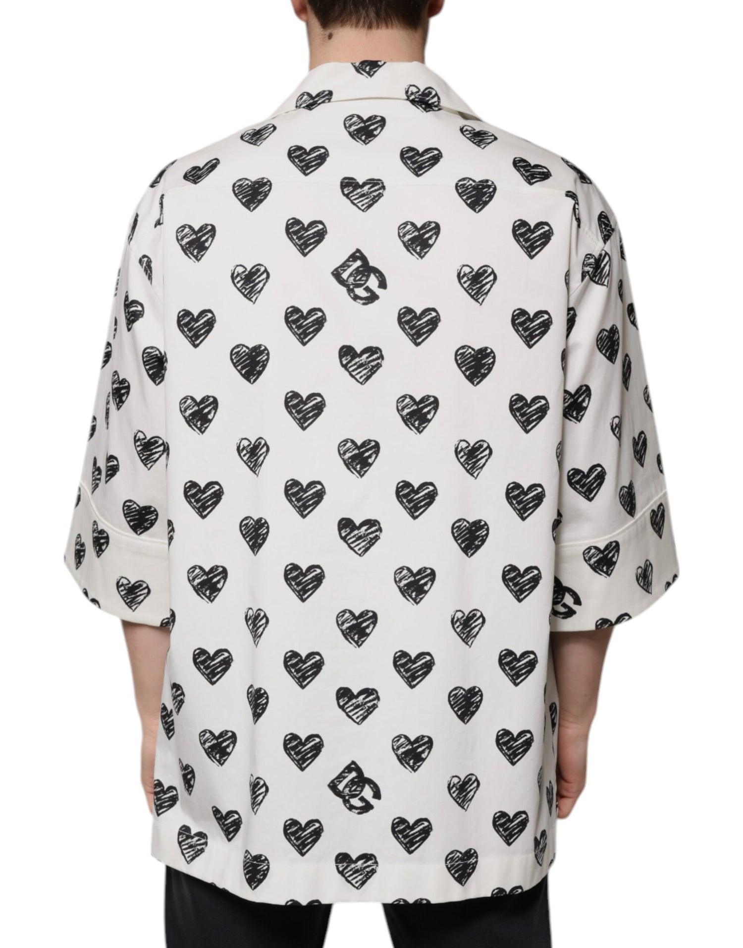 Dolce &amp; Gabbana White Heart Print Short Sleeve Casual Shirt