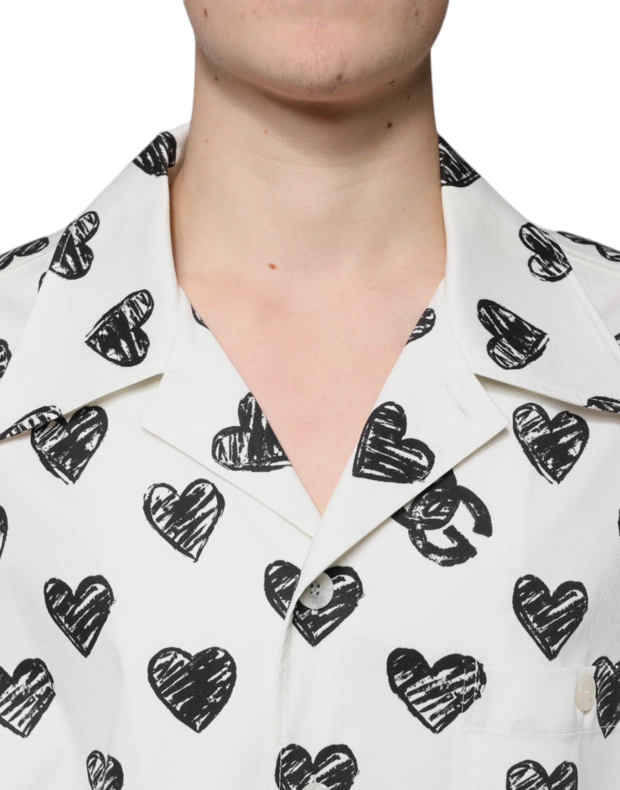 Dolce &amp; Gabbana White Heart Print Short Sleeve Casual Shirt