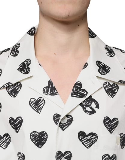 Dolce &amp; Gabbana White Heart Print Short Sleeve Casual Shirt