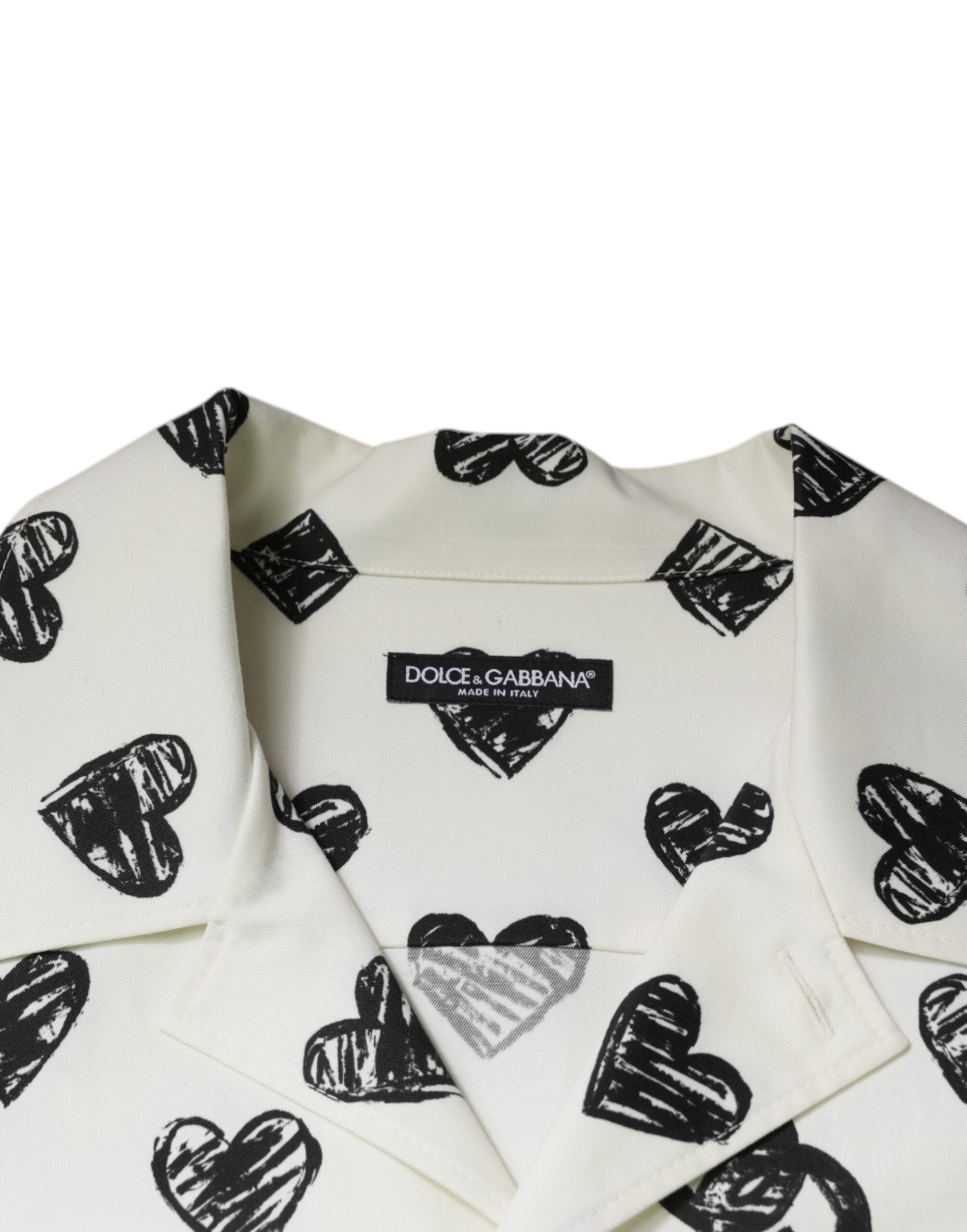 Dolce &amp; Gabbana White Heart Print Short Sleeve Casual Shirt