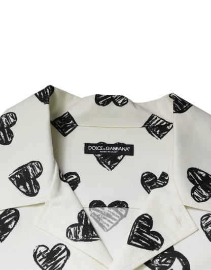Dolce &amp; Gabbana White Heart Print Short Sleeve Casual Shirt